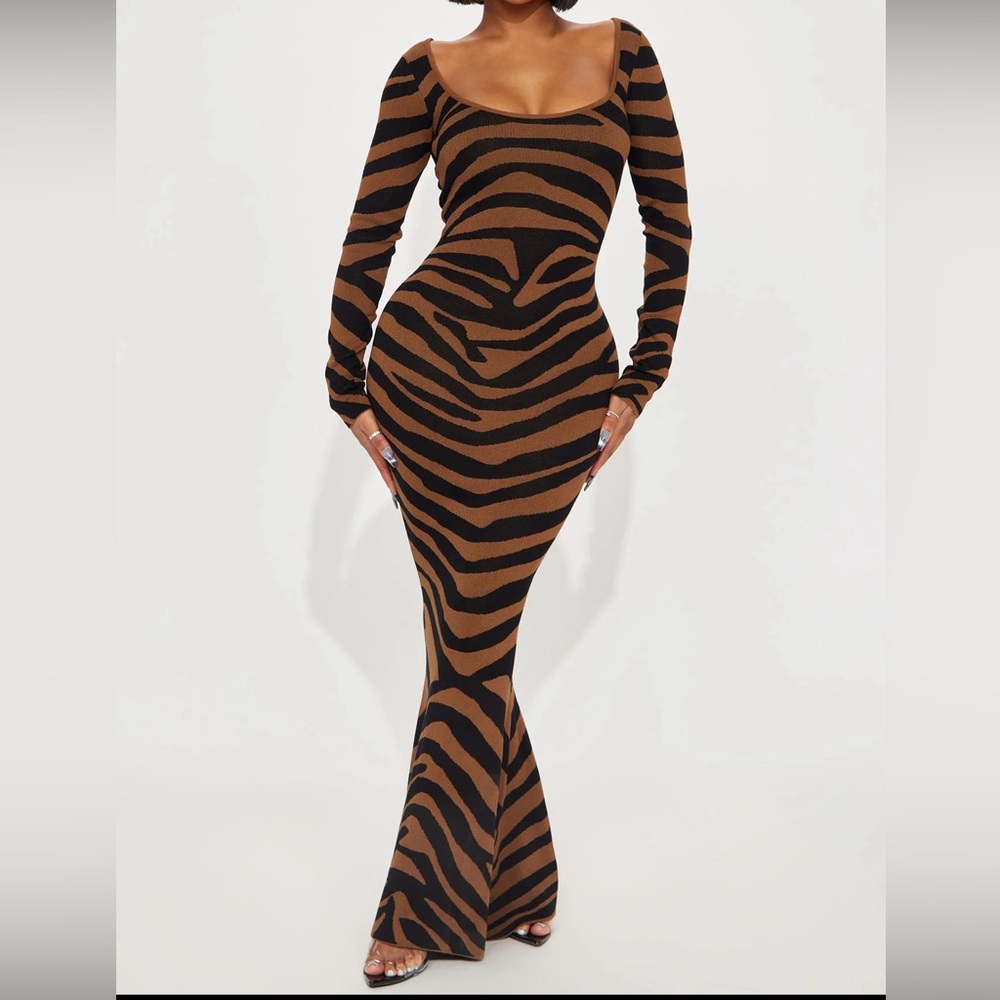 Brown and Black Zebra Print Maxi Dress